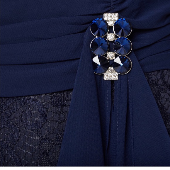 Maya Brook Navy Lace Evening Gown - Picture 4 of 5